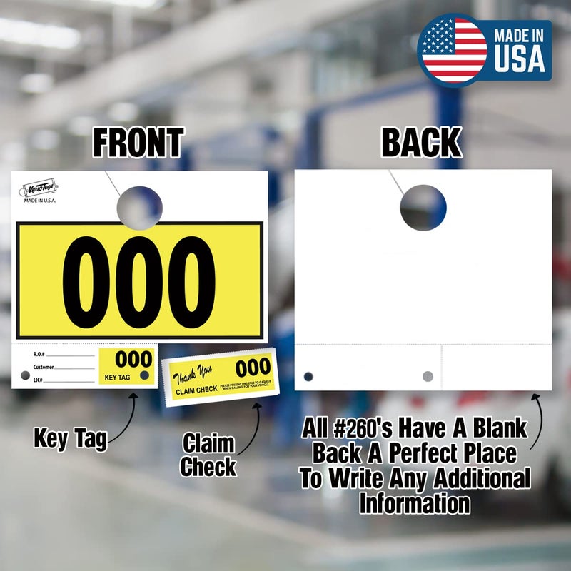 Versa-Tags Car Dealer 1000 Hang Tags - Service Dispatch Numbers for Mechanics and Repair Shops, 3-Part Design Yellow Prenumbered (000-999) - Image 3